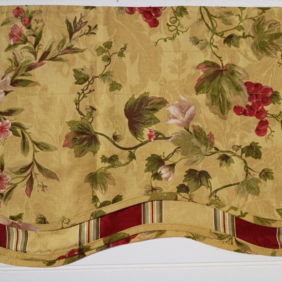 WAVERLY Curtain Valances Chianti Gold Red Grapes Rod Pocket SET OF 4 Scalloped - Picture 7 of 15